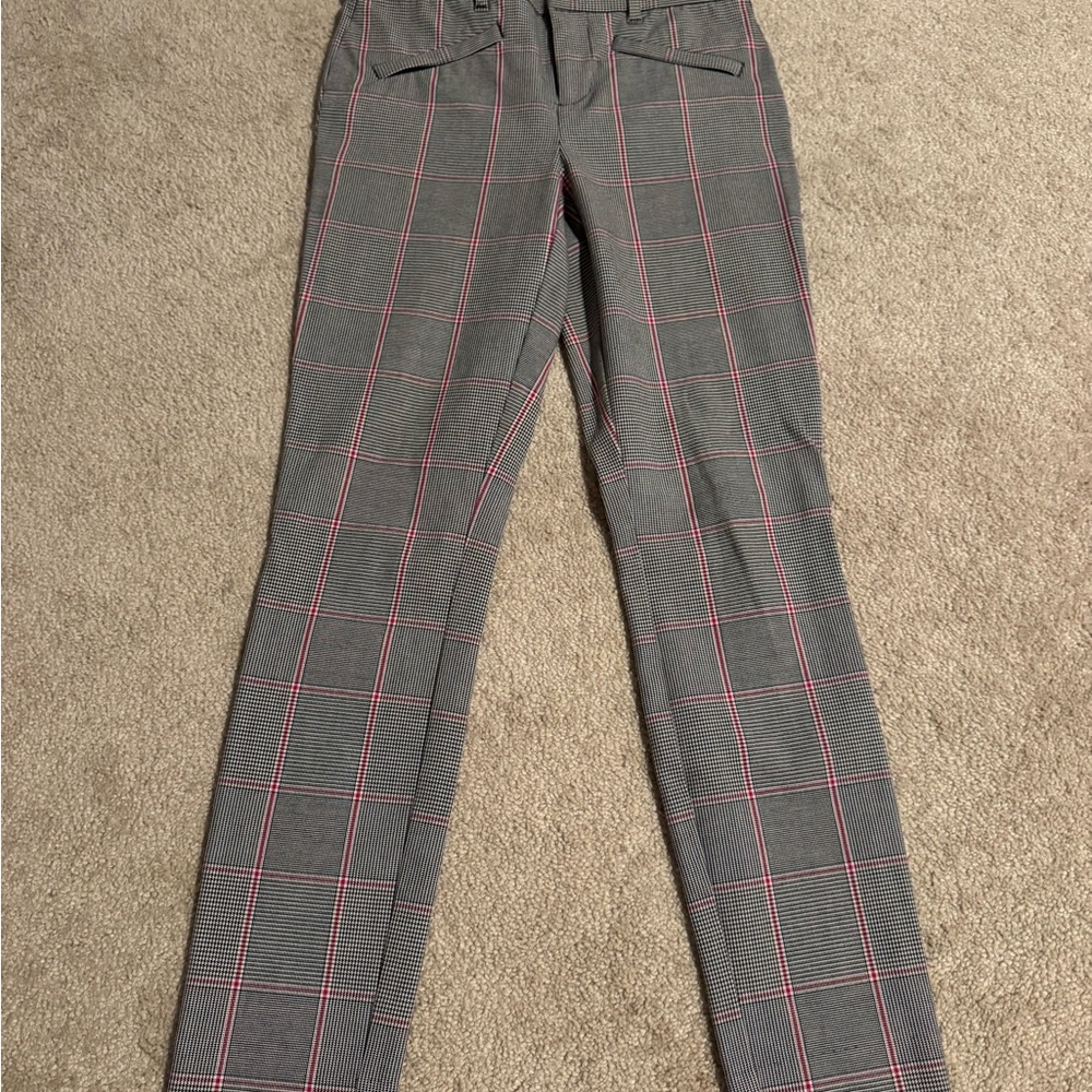 GAP Black and White Plaid Pants with Red Accents